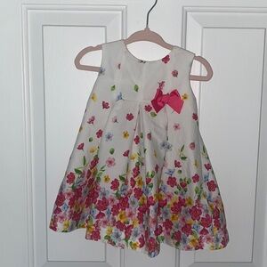 Baby Girl Floral Dress with Bow and Back Zipper - 12 Months